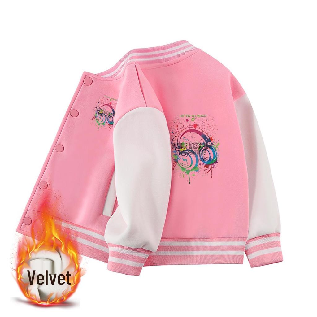 Boys' 2026 Autumn/Winter Fleece Baseball Jacket - Versatile Trendy Top for Big Kids