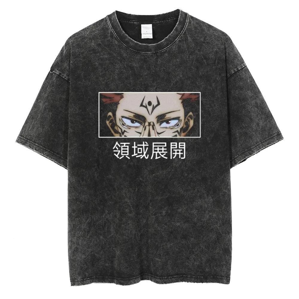 Japanese Anime Jujutsu Kaisen Men Women Oversized Washed T Shirt Streetwear Print Tshirt Casual Cotton Tee Loose Retro T-Shirt