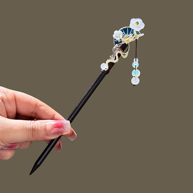 Ebony Hairpin with Tassels - Banana Leaf Design for Hanfu Hairstyles