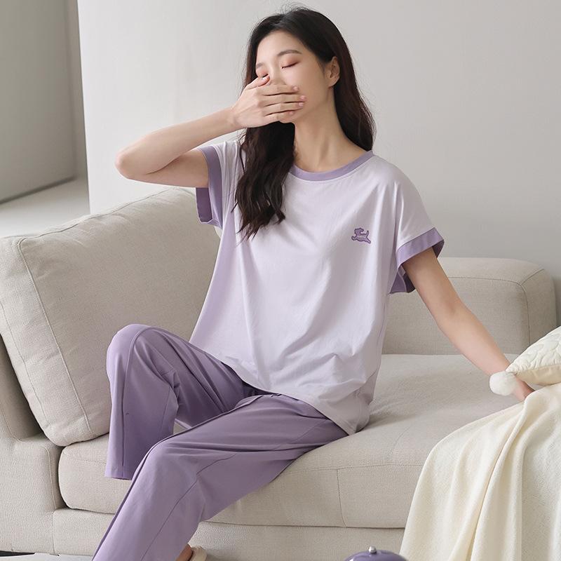 

[Lyocell] Pajamas Women S Summer Thin Short-Sleeved Trousers Set Women S Sweet Loungewear Can Be Worn Outside M