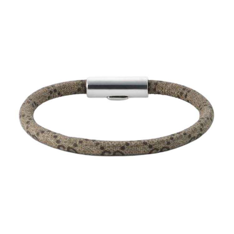Gucci Trademark Micro Logo Design Shiny 925 Silver Bracelet Unisex Bracelet Gray 797156JAAGE8163