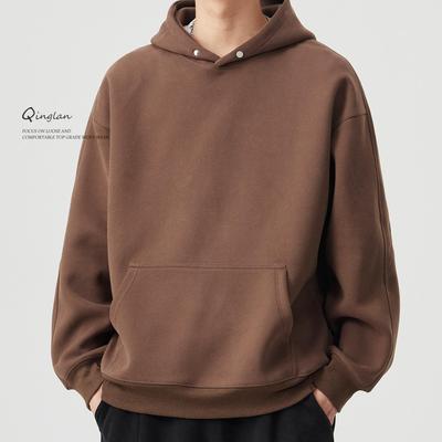 Herren Kapuzen-Schwergewicht Langarm-Sweatshirt, 400g, Lockerer Schnitt, Amerikanischer High Street Stil, Einfarbige, Frühling/Herbst Pullover.