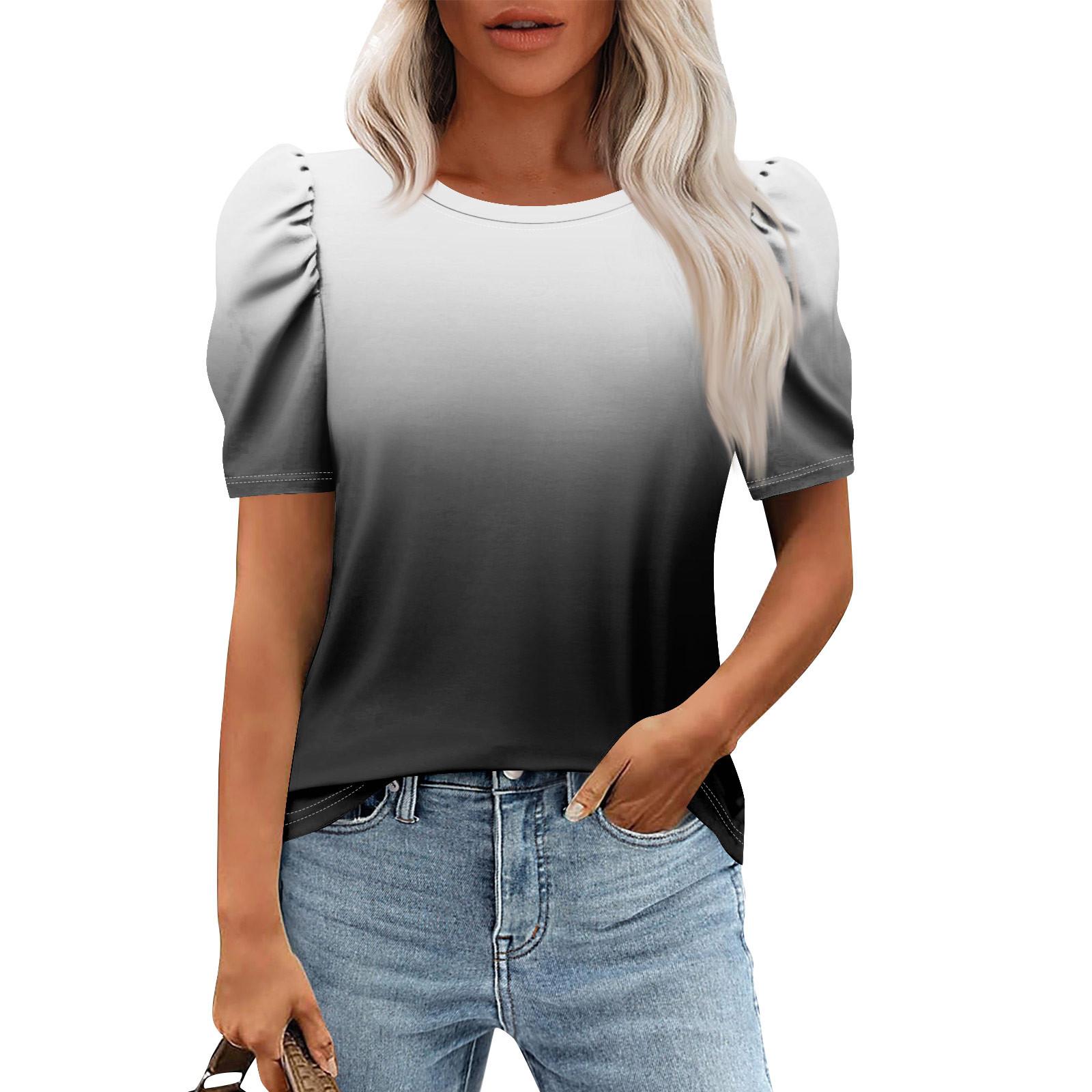 

Женские повседневные топы с коротким рукавом и круглым вырезом с принтом, туники, рубашки, летняя одежда L чёрный