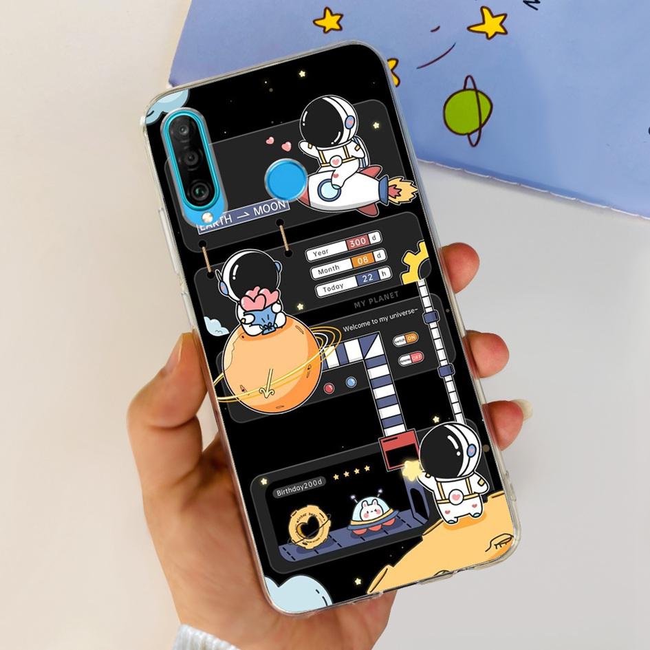 For Huawei P30 Lite Case MAR-LX1M MAR-L21A MAR-LX1A Cute Astronaut Cover Clear Silicone Bumper For Huawei P30 Pro Lite P 30 Capa