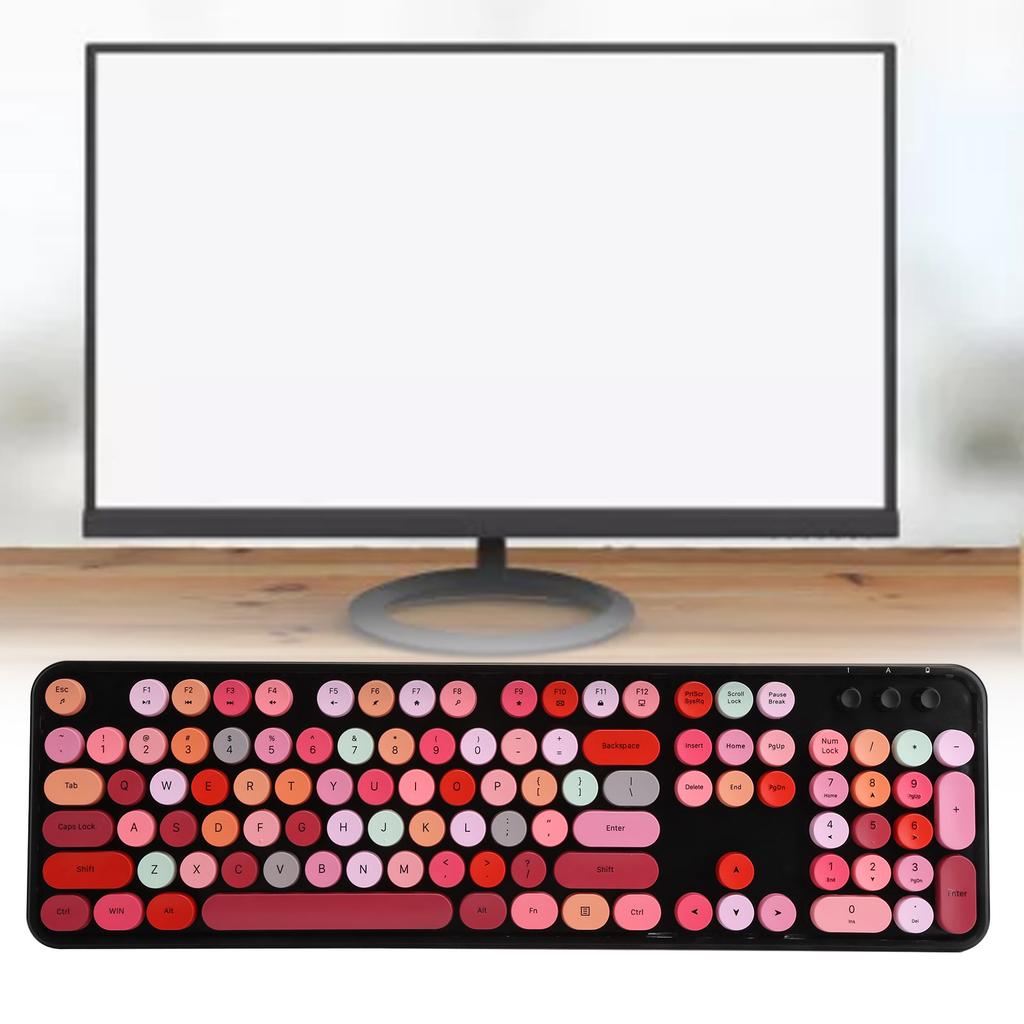 2.4Ghz Wireless 104 Key Keyboard and Mouse Set Desktop Cute Keyboard for Computer(Black Red Mixed Color )