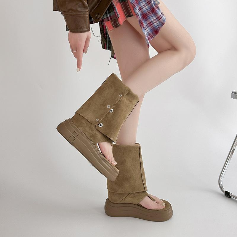Fashion retro man boots two wear folded knee boots summer thick-soled Martin boots thin women toe cool boots