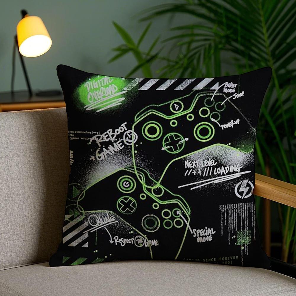 Colorful Graffiti Game Gamepad Cushion Cover Soft Short Plush Double-Sided Printing Home Decor Machine Washable Pillow Case Gift