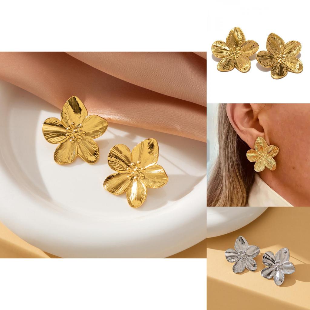 Chic Ins Style Gold Alloy Floral Earrings For Women Perfect For Any Occasion