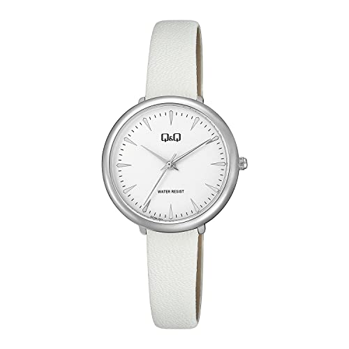 [Citizen Q&Q] Analog Waterproof Watch with Synthetic Leather Band, International Model QC35J301 White
