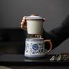 400ml Blue and White Ceramic Tea Mug with Lid – Handmade Floral Coffee Cup, Traditional Chinese Design for Home and Office