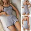 Two-Piece Set School Pajamas Women Loungewearsexy Lace Halter Shorts Casual Comfortable Grey Girl Homewear Solid Sleepwear