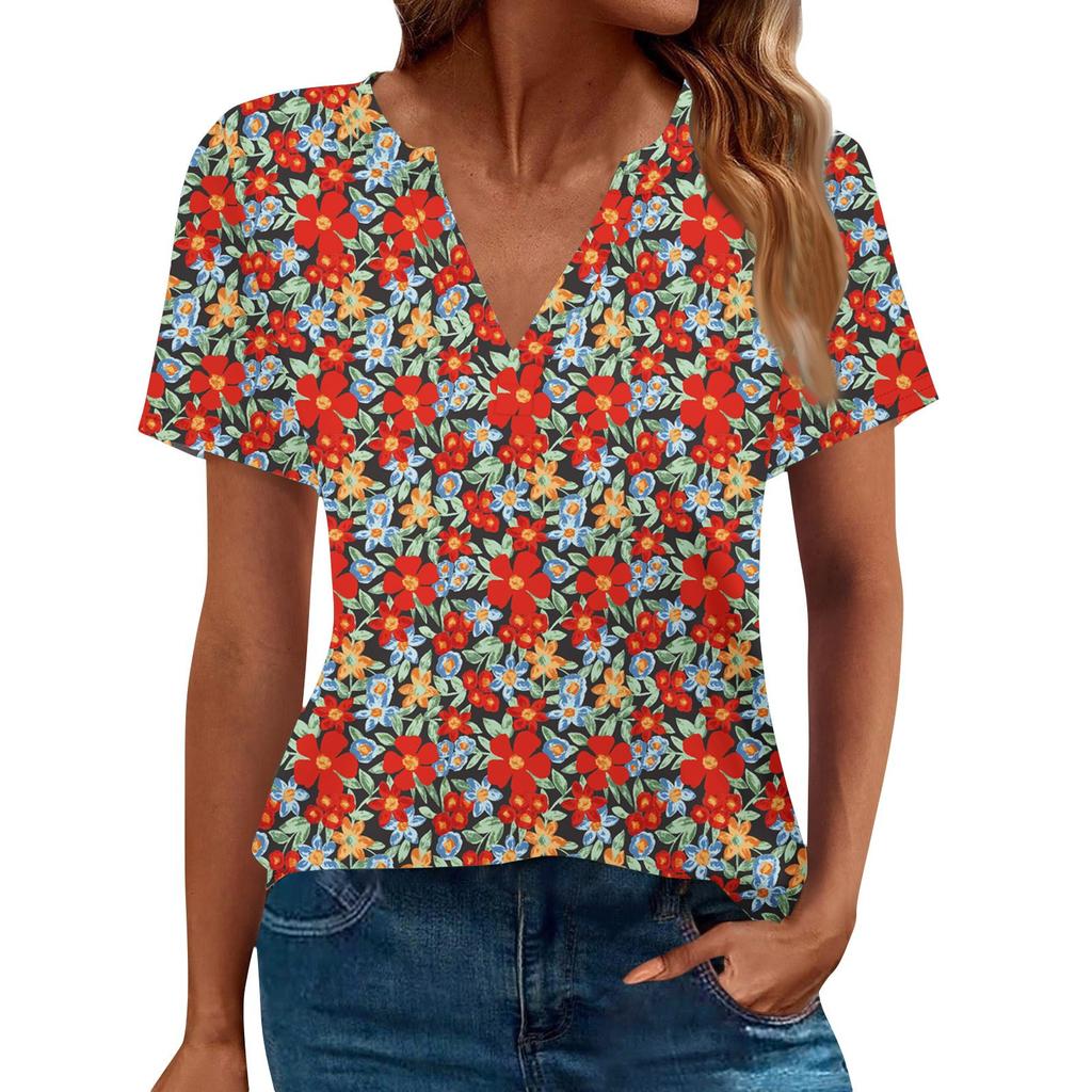 Women's Summer Short Sleeve V Neck Shirt Business Casual Loose T-Shirt Trendy Fashion Clothing Tops