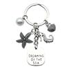 Creative Sea Animal Keychains Silver Color Sea Horse Starfish White Pearl Metal Keychains Fashionable Ornament