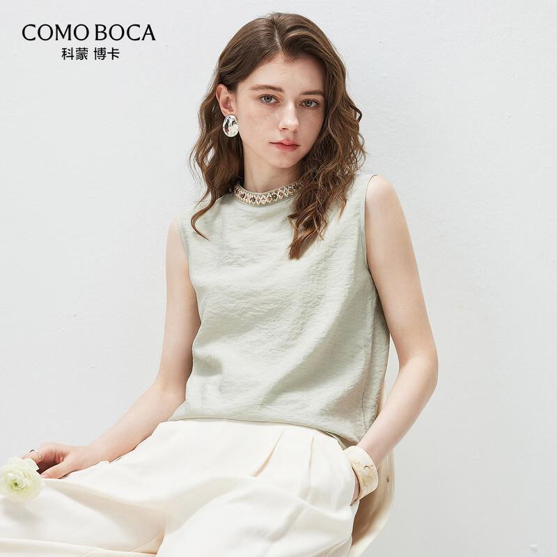 Komon Boca Women s Beaded Textured Sleeveless Mock Neck Silk Blend Top L зелёный