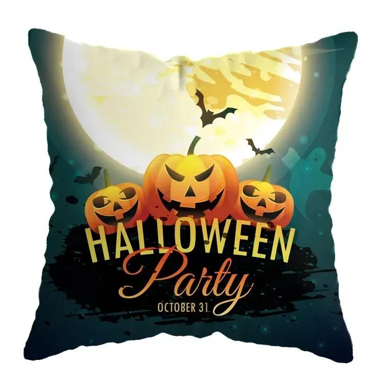 Home Decor Halloween-Themed Cushion Covers With Spooky Scenes Pattern Cushion Cover Suitable For Sofa Bedroom Car Pillow Cover