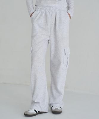 5OML Single-Pleat Wide Cargo Sweatpants (White Melange)