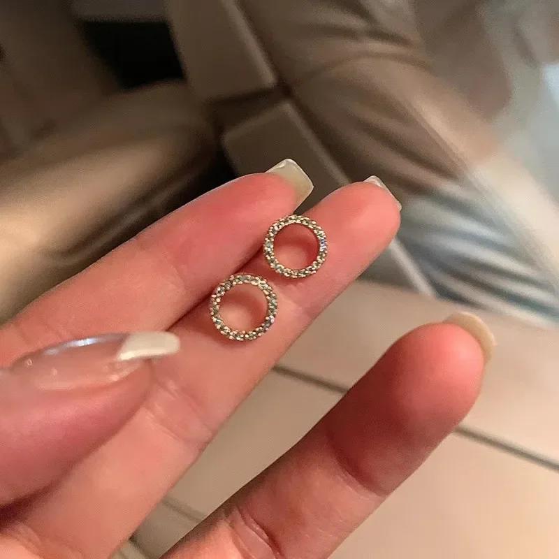 LATS Delicate Small Circle Stud Earrings for Women Gold Crystal Minimalist Summer Jewelry Party Accessories Gift