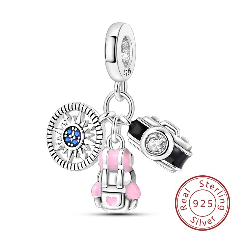 Neuer Kupfer-Charm Flugzeug Kamera Koffer Liebe Reisen Leben DIY Perlen Passend für Original-Charms Armband Schmuck