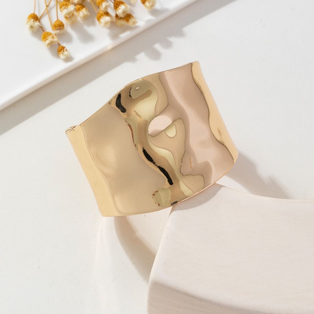 Textured Simple Metal Bracelet Geometry Wide Side Bangle Retro Exaggerated Bracelet  Party