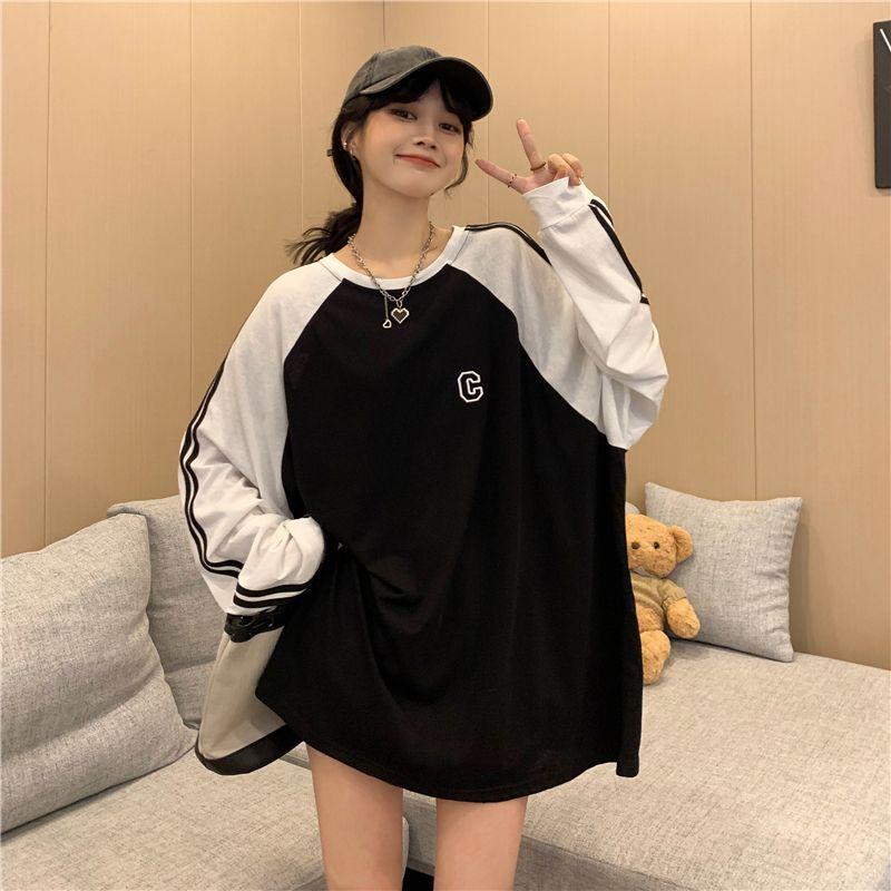 Women Clothing Fashion Loose O-neck Long Sleeve T-Shirt Spring Autumn Casual Thin Style Pullover Lady Elegant Letter Top Tee