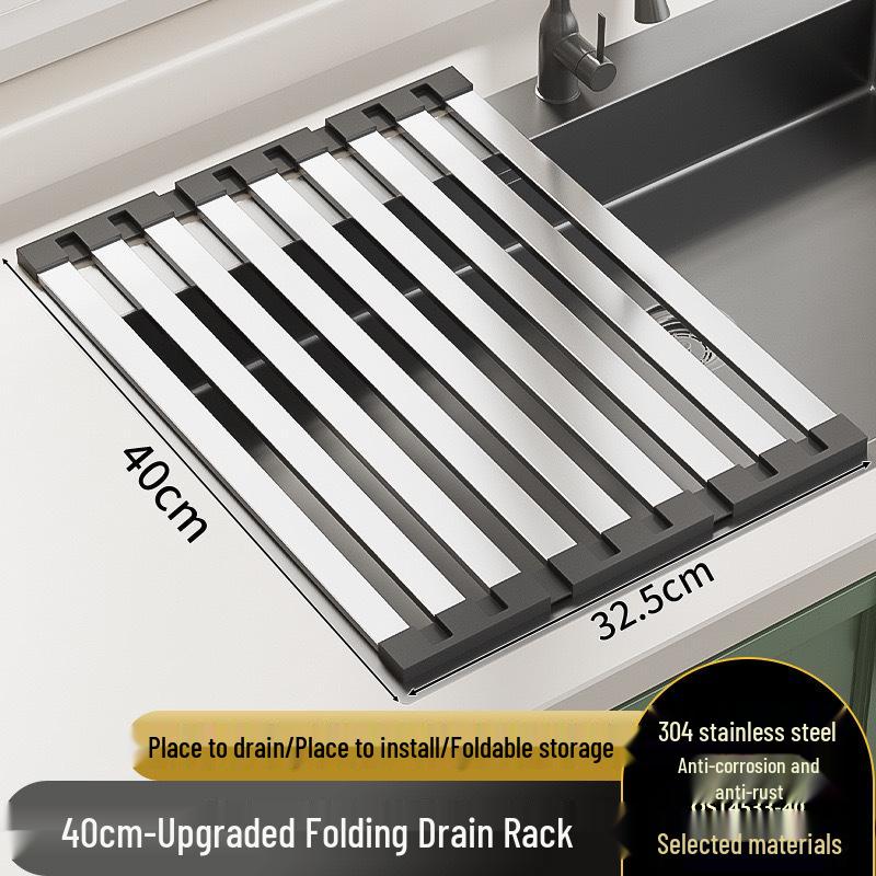 304 Stainless Steel Retractable Folding Kitchen Sink Dish Drainer Basket Rack