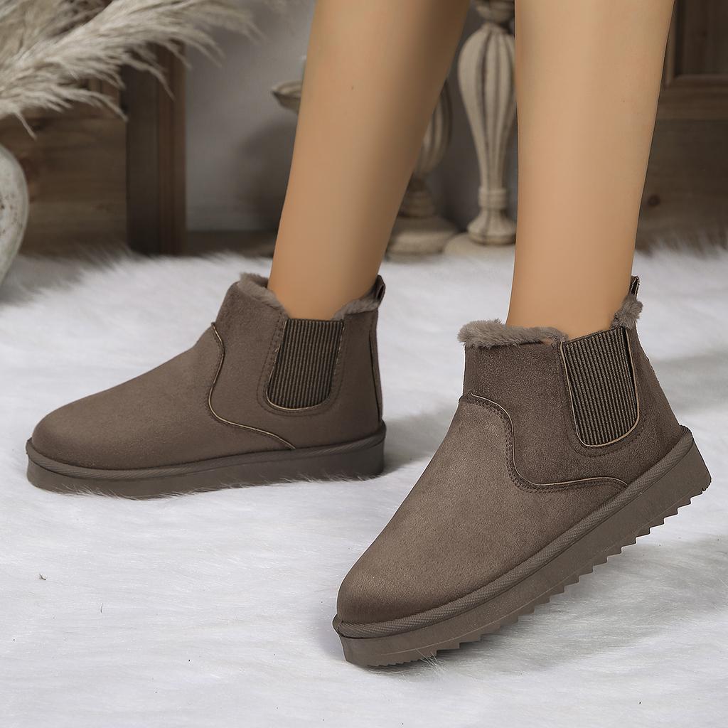 2025 Winter Women Short Plush Warm Snow Boots Casual Shoes New Suede Fur Chelsea Ankle Boots Flats Platform Ladies Shoes Botas