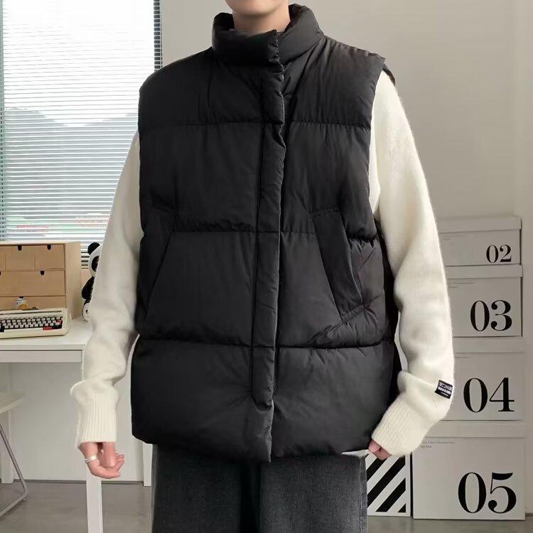 

Unisex Korean Style Stand Collar Cotton Vest - Trendy Workwear Outerwear for Men and Women Large чорний