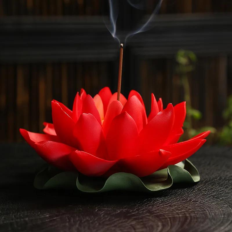 Y Ceramic Lotus Handicraft Incense Burner for Stick Incense Sandalwood Lavender Incense Holder Home Decoration Desktop Ornament