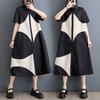 Summer Style Loose Large Size Print Splicing Casual Simple Sweet Short-sleeved Dress