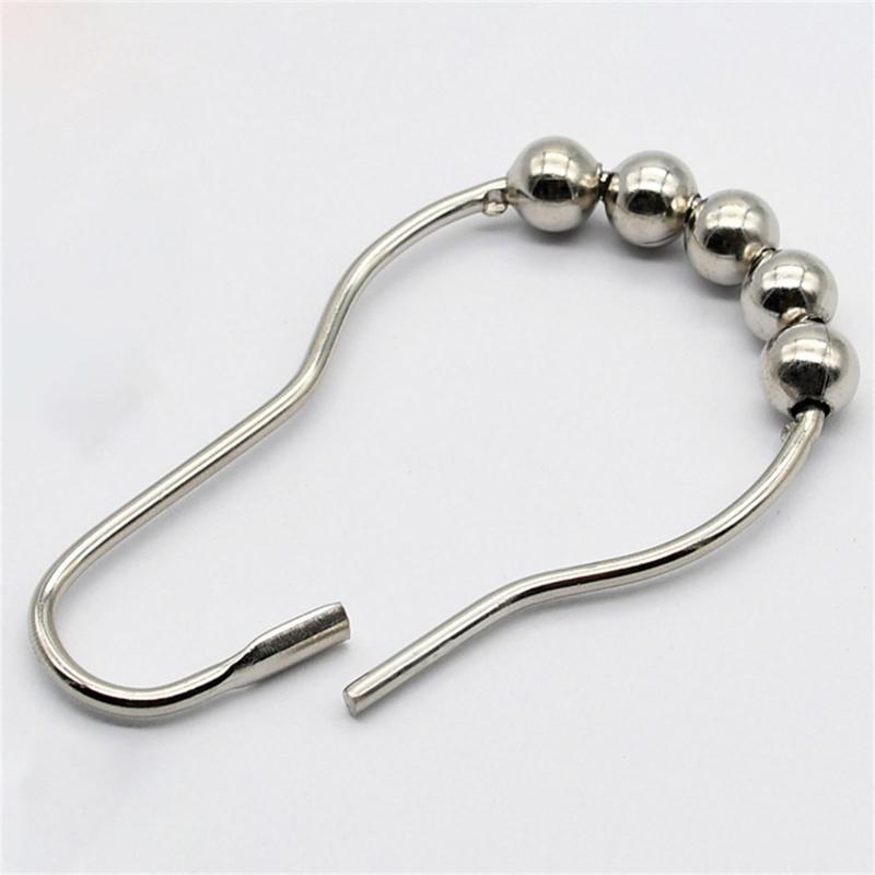 12pcs Rusts Resistant Stainless Steel Bath Curtain Hooks Rustproof 5 Beaded Shower Rod Hook Bathroom Accessories