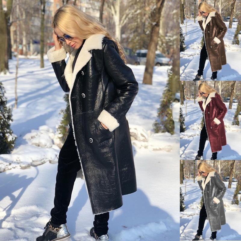 Women's Mid-Length Warm PU Leather Winter Coat