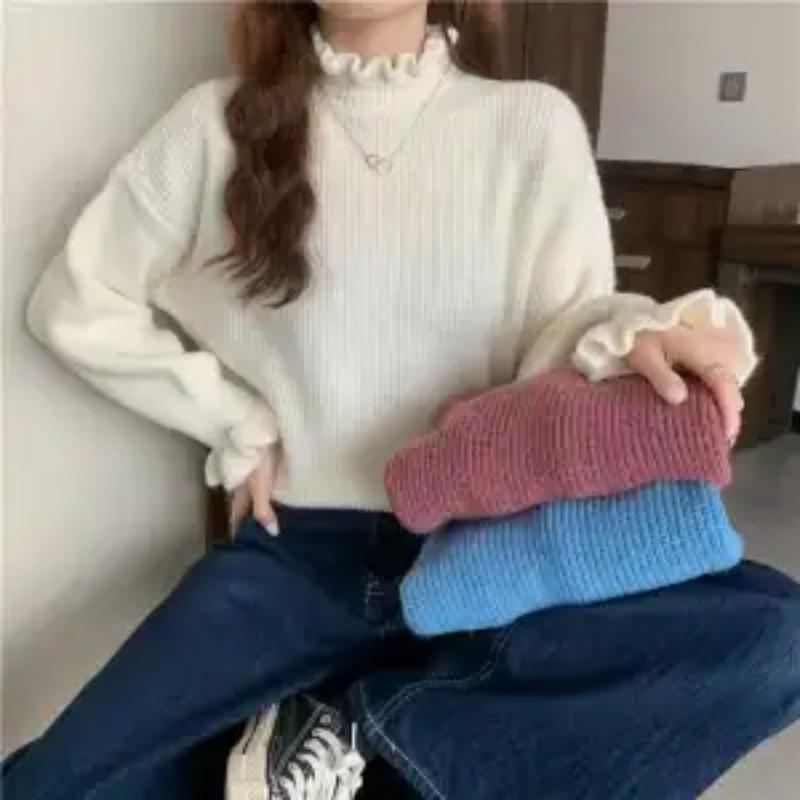 Fungus Edge Half Turtleneck Sweater for Women Autumn Inner Layering Shirt New Top Winter