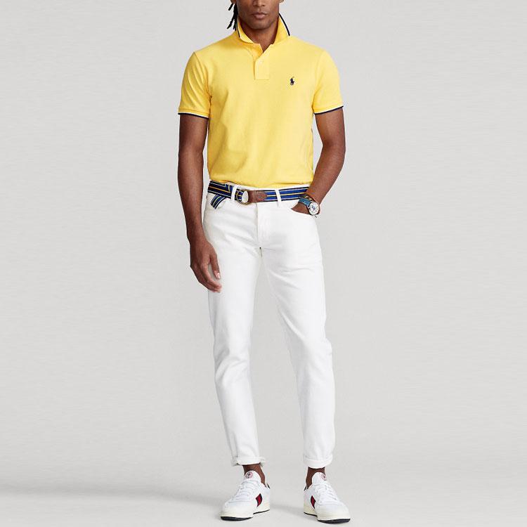 Polo Ralph Lauren Striped Trim Slim Fit Polo Shirt Men tops Yellow MNPOKNI1N821365