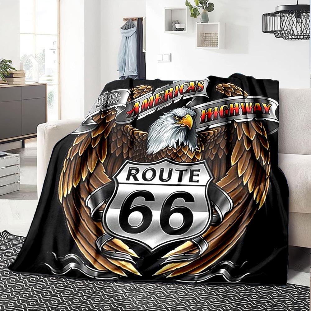 1 Stück Route 66 Highway Weiche Flanell-Ganzjahres-Decke für Zuhause, Büro, Außenbereich Strapazierfähiger Komfort Weiche Warme Decke für Zuhause