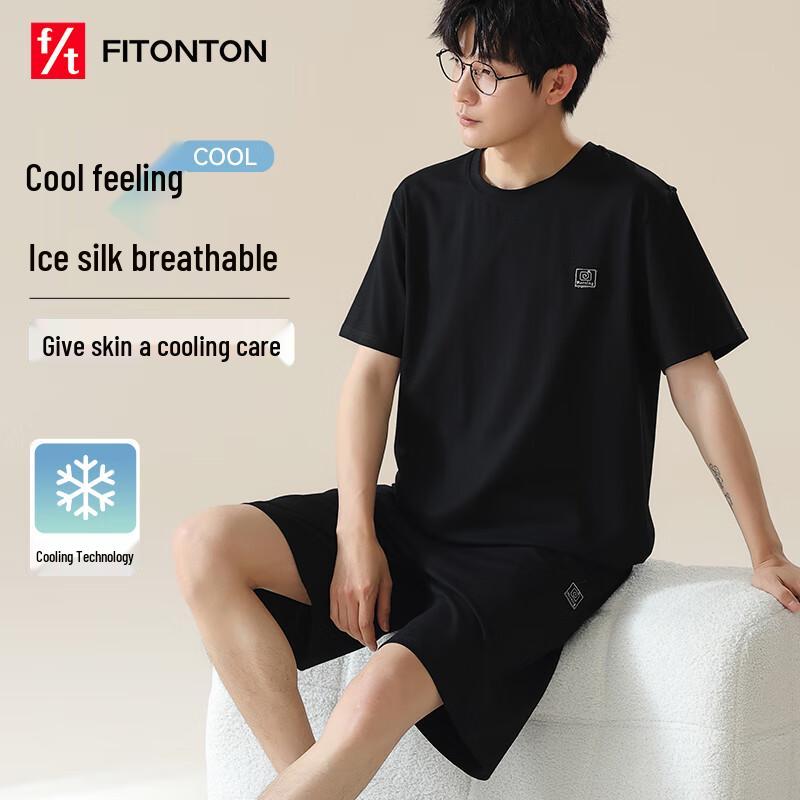 FitonTon Men s Ice Silk Short Sleeve Pajama Set L