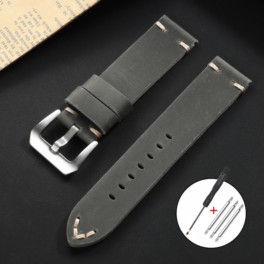 Vintage Genuine Leather Strap Soft Stitching Cowhide Watch Band Crazy Horse Calfskin Bracelet Universal Men's Business Wristband
