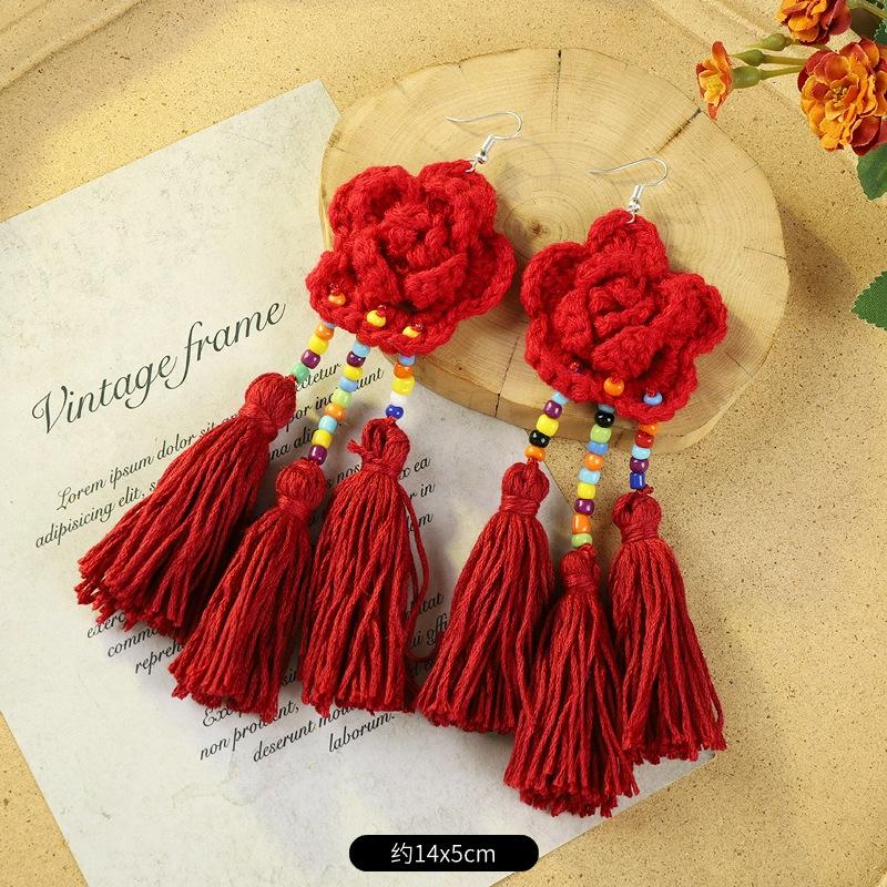Bohemian retro earrings vacation long contrasting tassel personality temperament earrings women