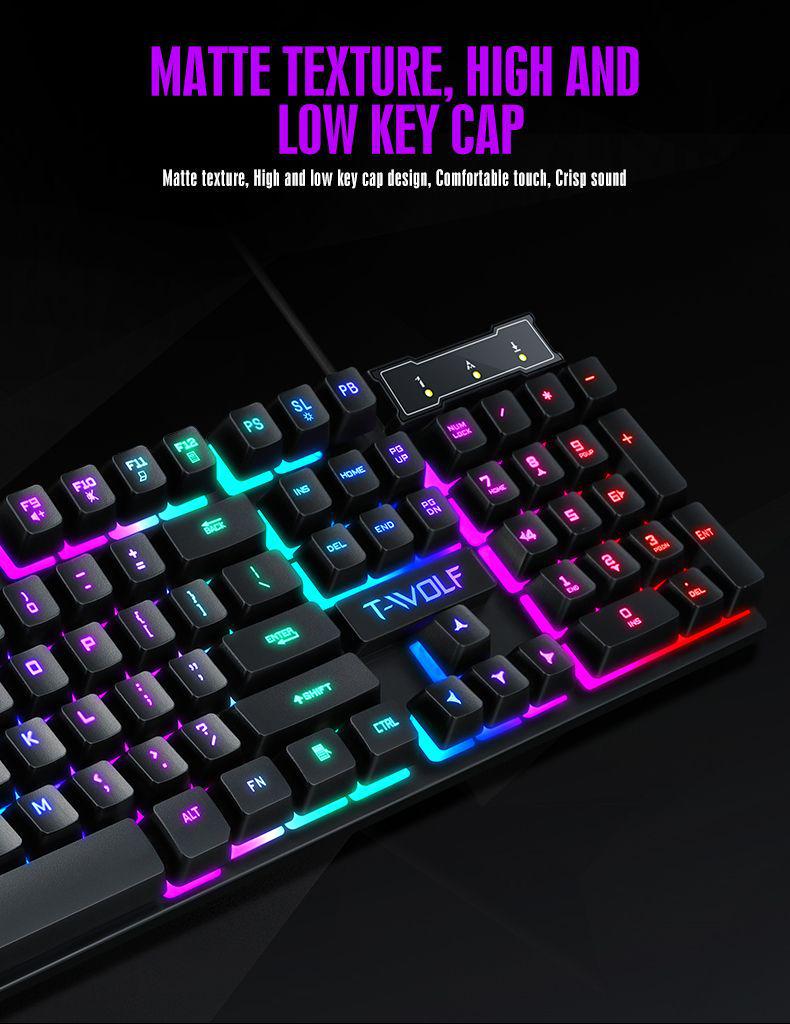 T-WOLF TF200 Gaming Keyboard & Mouse Set - Spanish/Russian Layout, USB Wired, Floating Design.