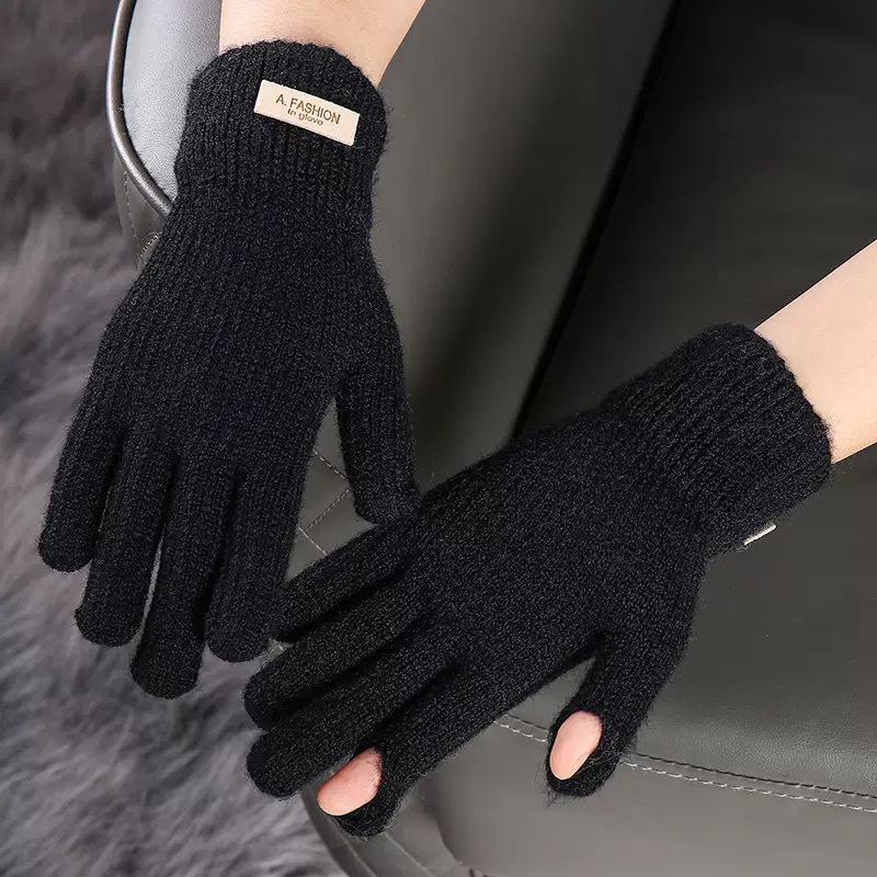 Unisex Winter Wool Knitted Gloves - Warm, Thick, Cold-Proof, Touchscreen Compatible for Cycling and Outdoor Activities