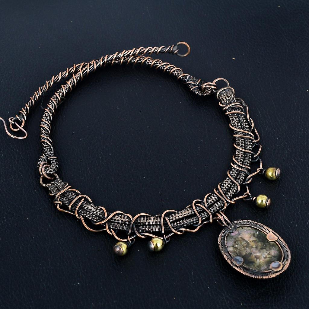 Copper Rhodochrosite Necklace Gemstone Jewelry, 999 Copper Wire Wrapped Necklace, Adjustable Handmade Chain Necklace Gift For Wife Jewelry