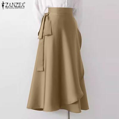 Womens Casual Back Elastic Waist Loose Ruffles Long Skirts