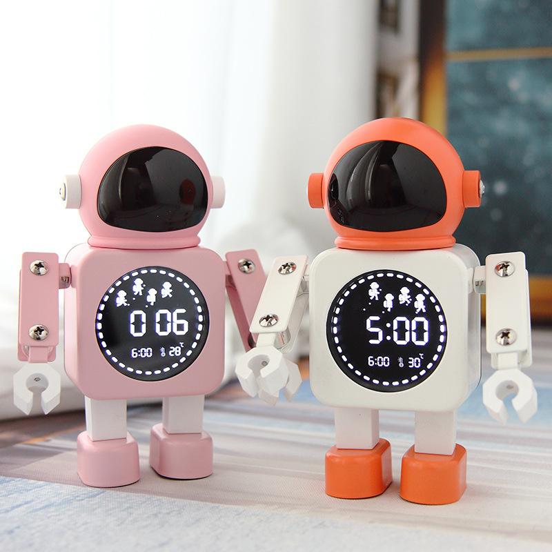 Digital Display Astronaut Metal Robot Luminous Intelligent Electronic Alarm Clock Student Children Bedside Mute Alarm Clock