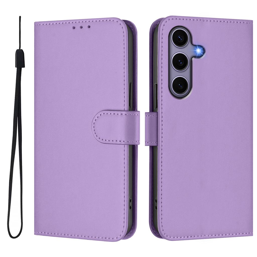 For Samsung Galaxy S24/Galaxy S25 Case Solid Color Wallet Leather Phone Cover with Strap