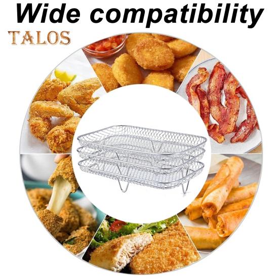 3-Layer Square Round Rectangle Air Fryer Rack Set Stainless Steel Dehydrator Rack with 4 Silicone Feet Anti-Scald Clip Stackable Air Fryer
