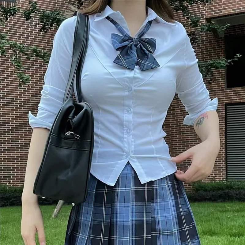 

Autumn/Winter Japanese College Style Waist-Hugging Long Sleeve Shirt for Women 2XL