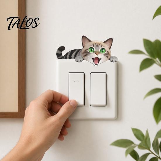 Light Switch Plate Stickers, Cartoon Animal Cute Cat Decor, Waterproof Removable Switch Stickers for Light Switch, Wall Outlets, Bedroom, Living
