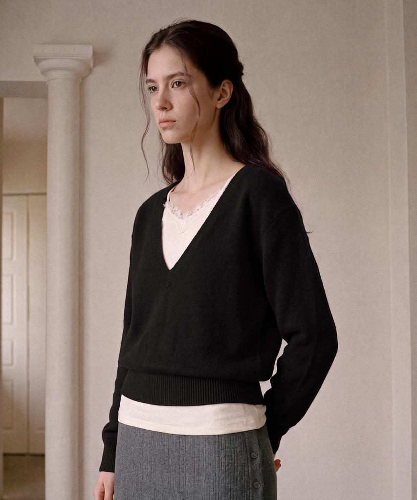 FOLNUA Plonger Deep V Neck Knit (Black)