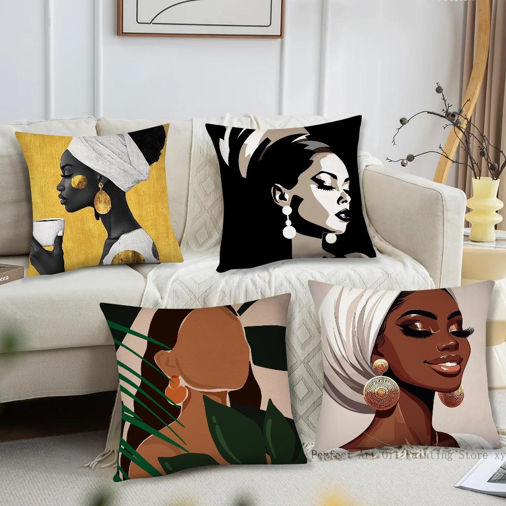 1Pc African Women Pillow Case Square Pillow Bedroom Sofa Leisure Comfort Cushion Car Living Room Home Decoration 40X40