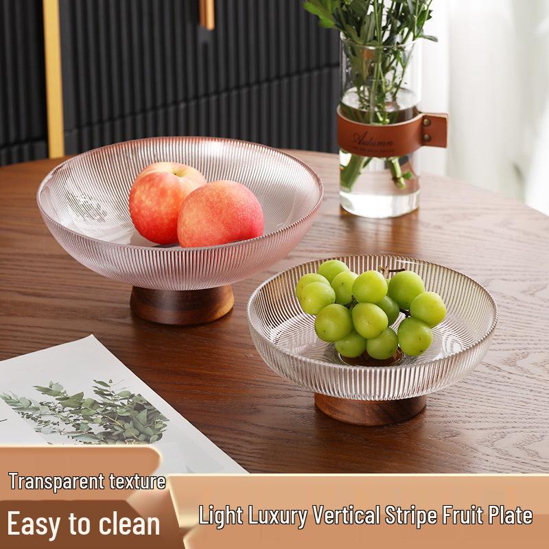 

Элегантная стеклянная фруктовница на высокой ножке с основанием из массива дерева для кофейного столика в гостиной 20*20*8CM темно-коричневого