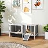 Wooden Rabbit Hutch with Run, Ramp, 3 Entrances, Pull-out Tray, 105 X 57.5 X 51.5 Cm, Grey